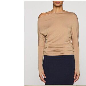 New Bleusalt Cindy Top Long Sleeves Off the Shoulder Camel Tan Sz 5/XXL